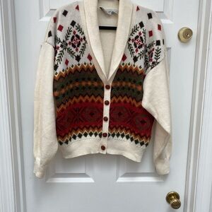Russ Vintage Cardigan w Southwestern Fair Isle Design- Large